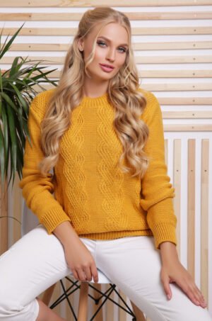 Жіночий зимовий светр великий розмір батал колір джинс Гірчичний