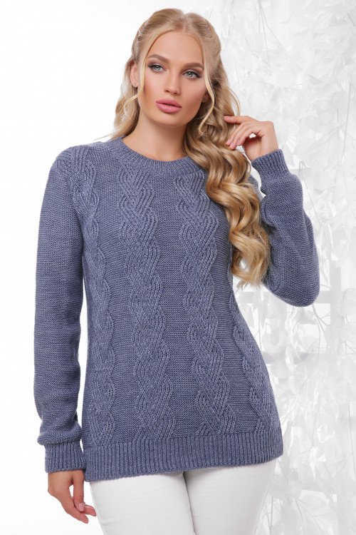 Теплий жіночий ошатний в'язаний светр великий розмір сірий Джинс