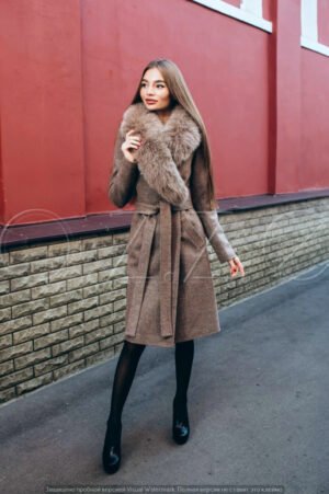 Класичне тепле зимове пальто з хутряним коміром