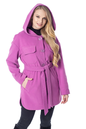 Красиве жіноче напівпальто демісезонне з капюшоном, фуксія 58
