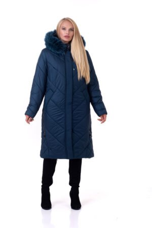 Зимовий якісне жіноче пальто з песцевої опушенням 60