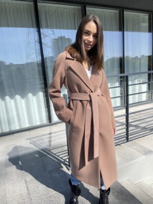 Зимове якісне довге жіноче пальто з поясом