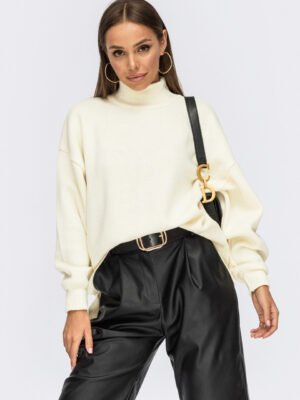 Мінімалістичний светр дрібного в'язання з подовженою спинкою. ( 4 расцветки) молочний, 42/48