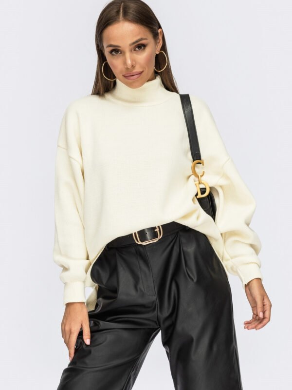 Мінімалістичний светр дрібного в'язання з подовженою спинкою. ( 4 расцветки) молочний, 42/48