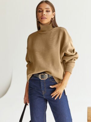 Мінімалістичний светр дрібного в'язання з подовженою спинкою. ( 4 расцветки) бежевий, 42/48