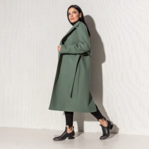 Актуальне демісезонне жіноче довге пальто Мадрид оливка 46