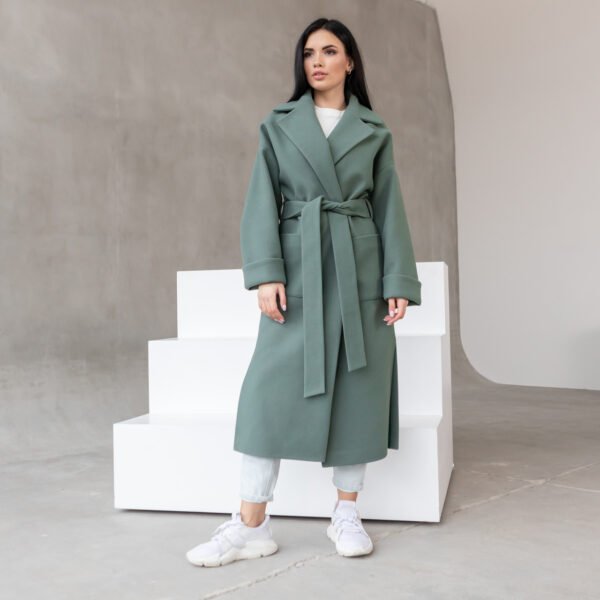 Довге демісезонне жіноче пальто оверсайз з поясом 40-54 50