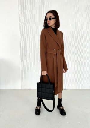 Шикарне класичне жіноче довге кашемірове пальто з поясом