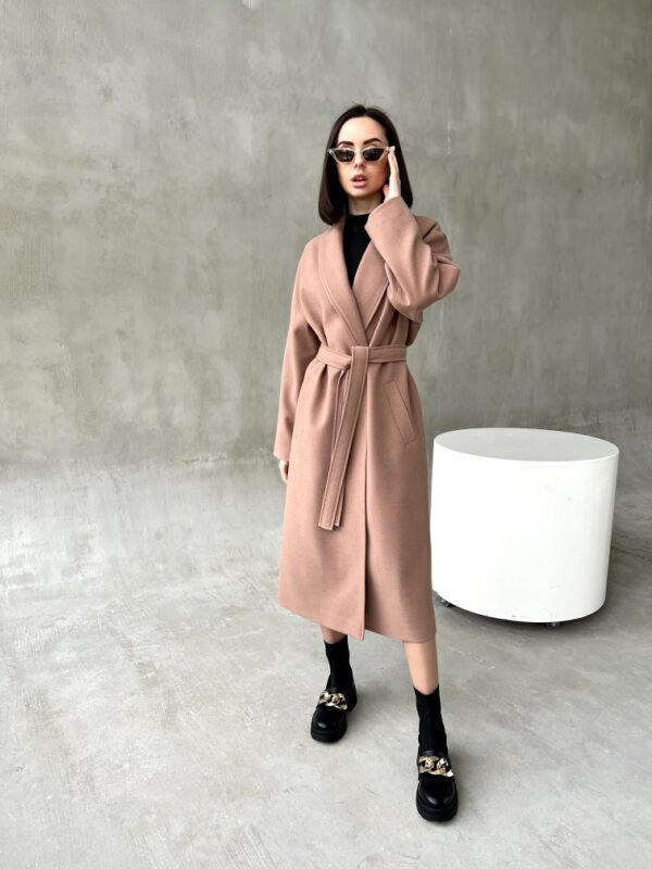 Люксове зимове довге кашемірове пальто зі спущеним плечем 44