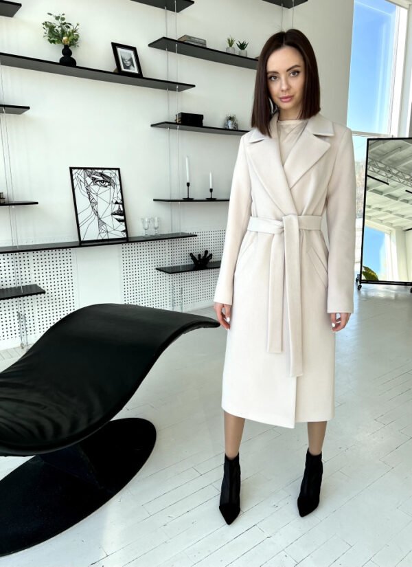 Демісезонне люксовий жіноче кашемірове пальто молочного кольору