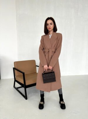 Бежеве двобортне жіноче кашемірове пальто весна-осінь