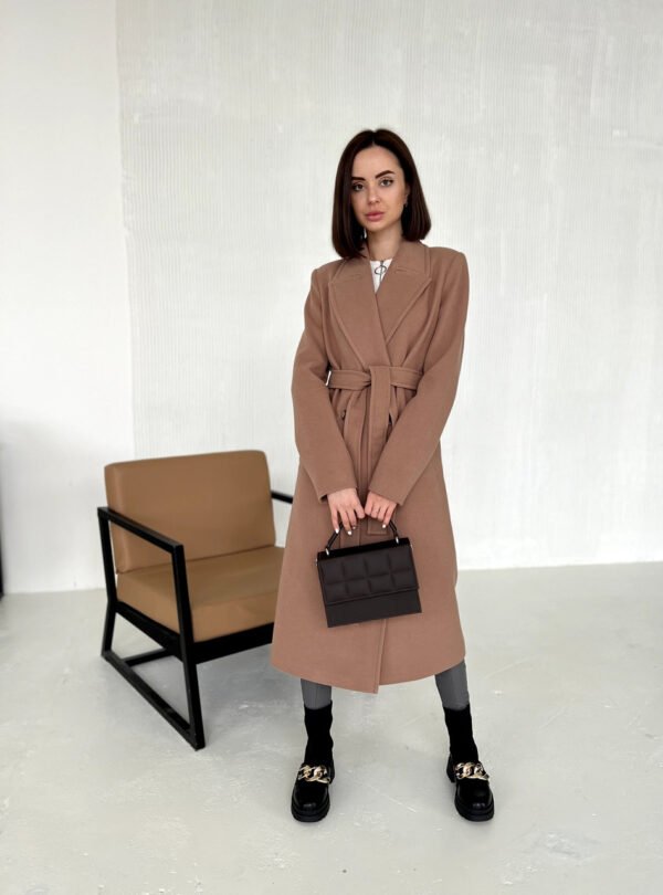 Бежеве двобортне жіноче кашемірове пальто весна-осінь