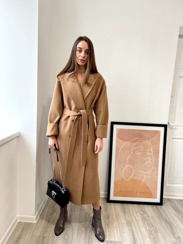 Довге розкішне брендове якісне кашемірове пальто у кольорі кемел