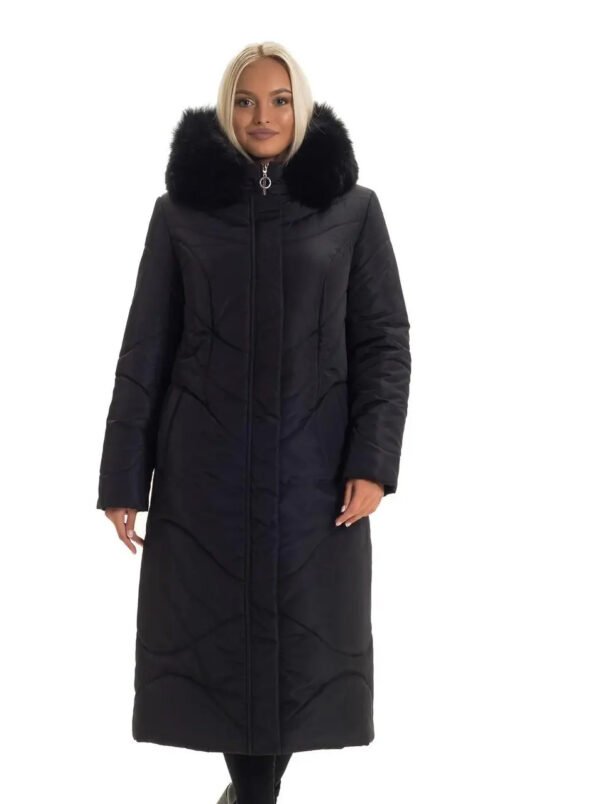 Чорне зимове жіноче довге батальне пальто