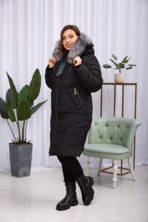 Зимове чорне жіноче пальто з чорнобуркою Finland. 62