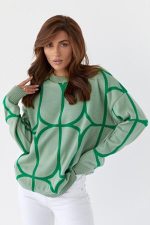 Трендовий жіночий теплий светр молодіжний вільний крій оверсайз зелений 46-54