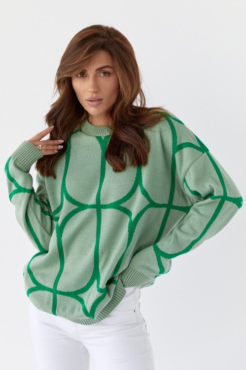 Трендовий жіночий теплий светр молодіжний вільний крій оверсайз зелений 46-54