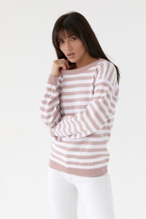 Модний теплий жіночий светр у смужку колір фрез 48/54