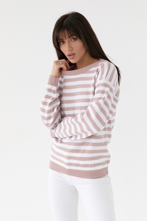 Модний теплий жіночий светр у смужку колір фрез 48/54