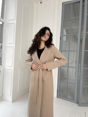 Актуальне кашемірове жіноче довге пальто з поясом