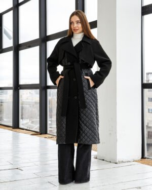 Демісезонне комбіноване пальто з кашеміру та стьобаної плащової тканини 46