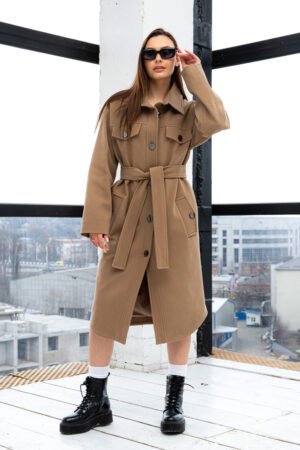 Жіноче пальто сорочкового крою з кашеміру