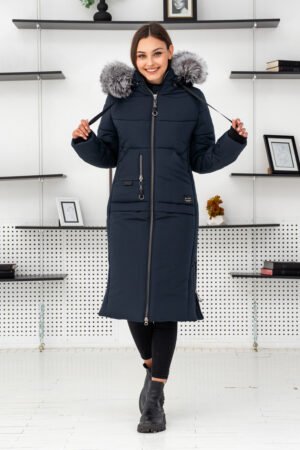 Тепле зимове жіноче пальто на тинсулейті чорнобурка FINLAND. 52