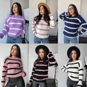 Жіночий стильний в'язаний светр зі смугами. 42-48р