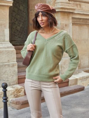 Джемпер з V-подібним вирізом горловини ( 2 кольори) зеленый, 44/48