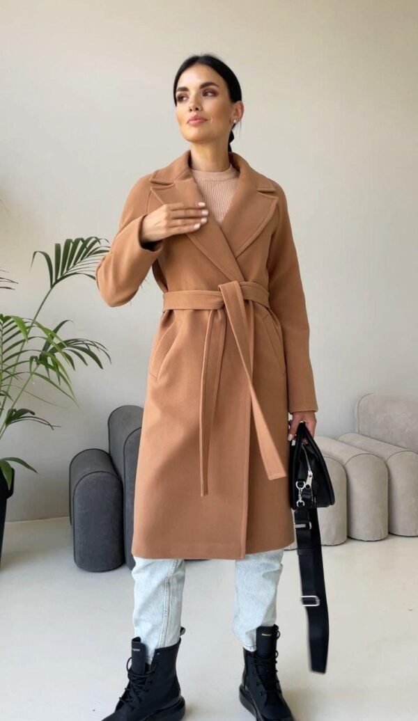 Жіноче якисне двобортне розкішне кашемірове пальто кольору кемел