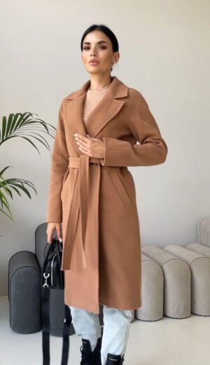Зимове жіноче якісне утеплене пальто з кашеміру кольору кемель, р 40-50 50