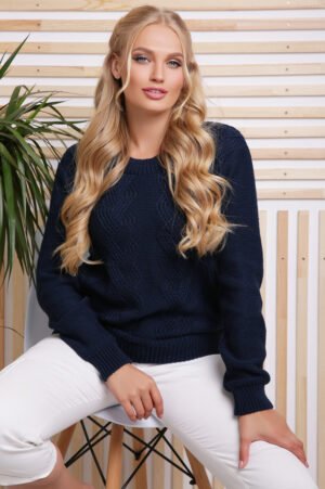 Светр жіночий теплий в'язаний осінь-зима. Модель 152 темно-синий, р. 48-54