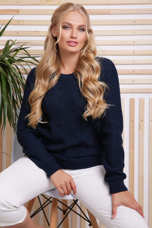 Светр жіночий теплий в'язаний осінь-зима. Модель 152 темно-синий, р. 48-54