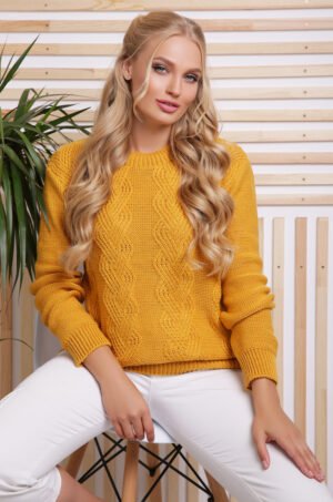 Светр жіночий теплий в'язаний. Модель 152 горчица, р. 48-54
