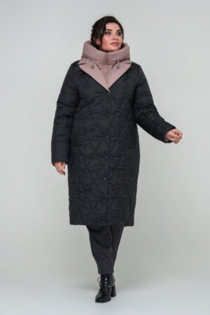 Фірмове зимове жіноче пальто зі стьобаної плащової тканини з капюшоном, батальні розміри 56