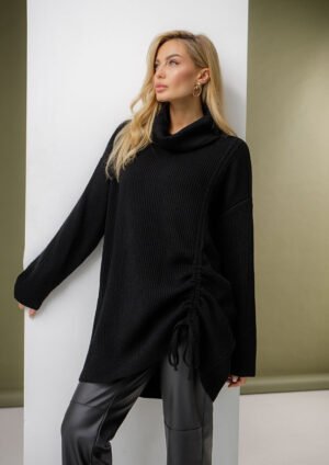 Вільний светр-туніка з коміром хомут розмір оверсайз 42-52. Модель 2546 Trikobakh Чорний