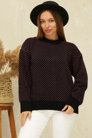 Жіночий в'язаний светр оверсайз чорного кольору. Модель 229. Розмір ун 48-56
