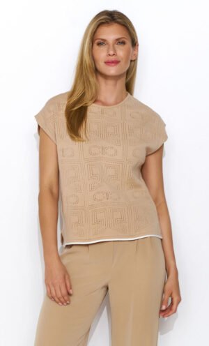 Жіночий стильний светр з коротким рукавом кольору кемел. Модель Pepa Zaps. Колекція весна-літо 2024