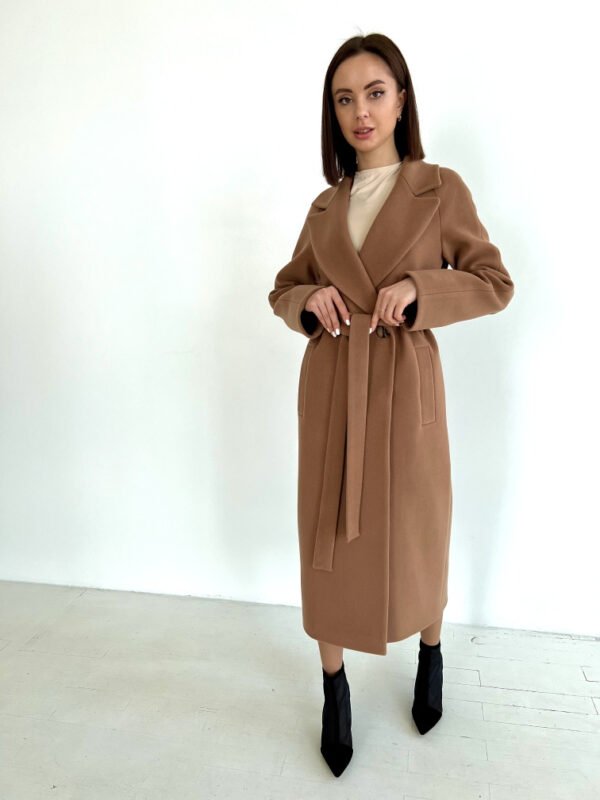 Жіноче утеплене кашемірове розкішне базове довге пальто з поясом, весна-осінь 42