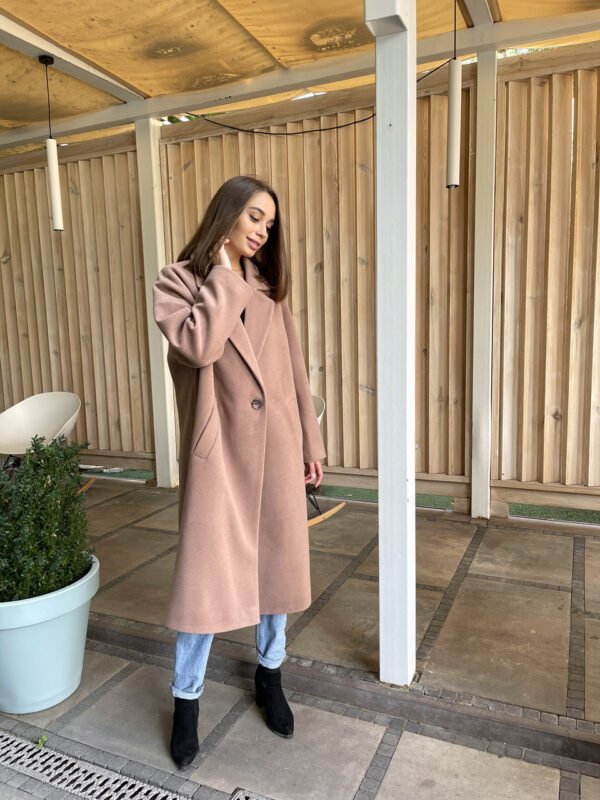 Демісезонне утеплене бежеве жіноче кашемірове пальто оверсайз