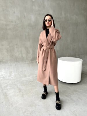 Демісезонне довге утеплене жіноче кашемірове пальто з шалевим коміром