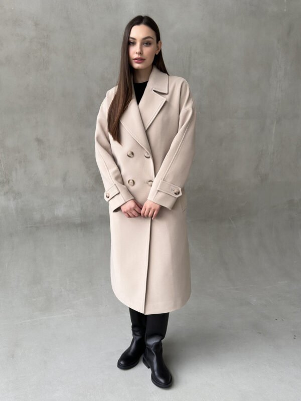 Утеплене якісне брендове брендове кашемірове жіноче двобортне пальто з розрізами, осінь, єврозима
