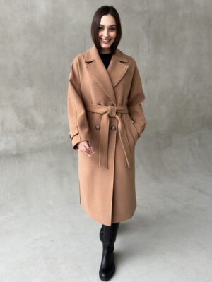 Шикарне брендове жіноче зимове двобортне тепле кашемірове пальто з розрізами