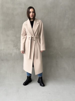 Розкішне утеплене жіноче кашемірове довге пальто вільного силуету, осінь, єврозима