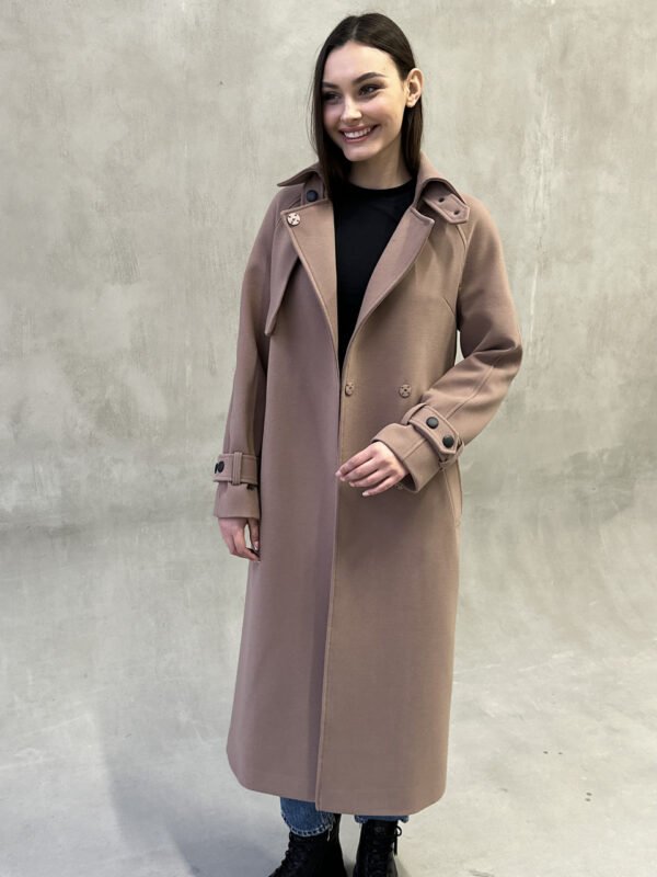Довге зимове жіноче кашемірове пальто бежевого кольору з патами 40;42;44;46;48;50,52