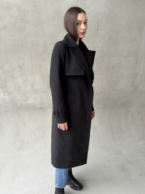 Жіноче утеплене кашемірове пальто чорного кольору, осінь, єврозима, чорне жіноче кашемірове пальто 42