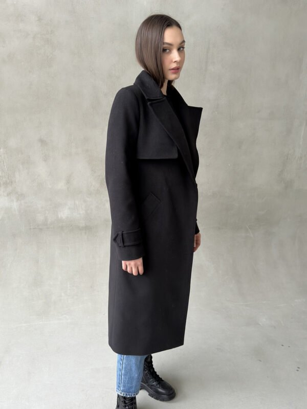 Жіноче утеплене кашемірове пальто чорного кольору, осінь, єврозима, чорне жіноче кашемірове пальто 50
