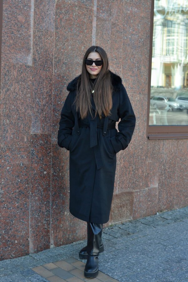 Зимове кашемірове жіноче чорне класичне класичне пальто довге тепле