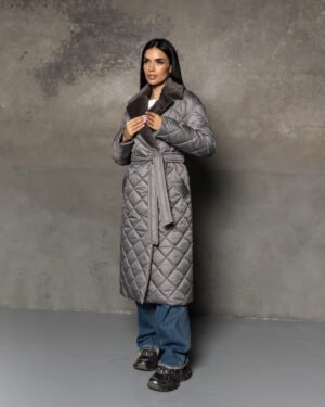 6198876110_w640_h640_zhenskoe-seroe-dlinnoe.jpg Жіноче сіре довге стьобане зимове пальто, плащ, пуховик з поясом, р40,42,44,46,48,50,52,54