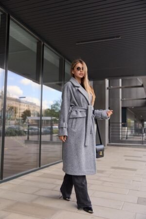 Демісезоннесіре жіноче класичне довге пальто з поясом